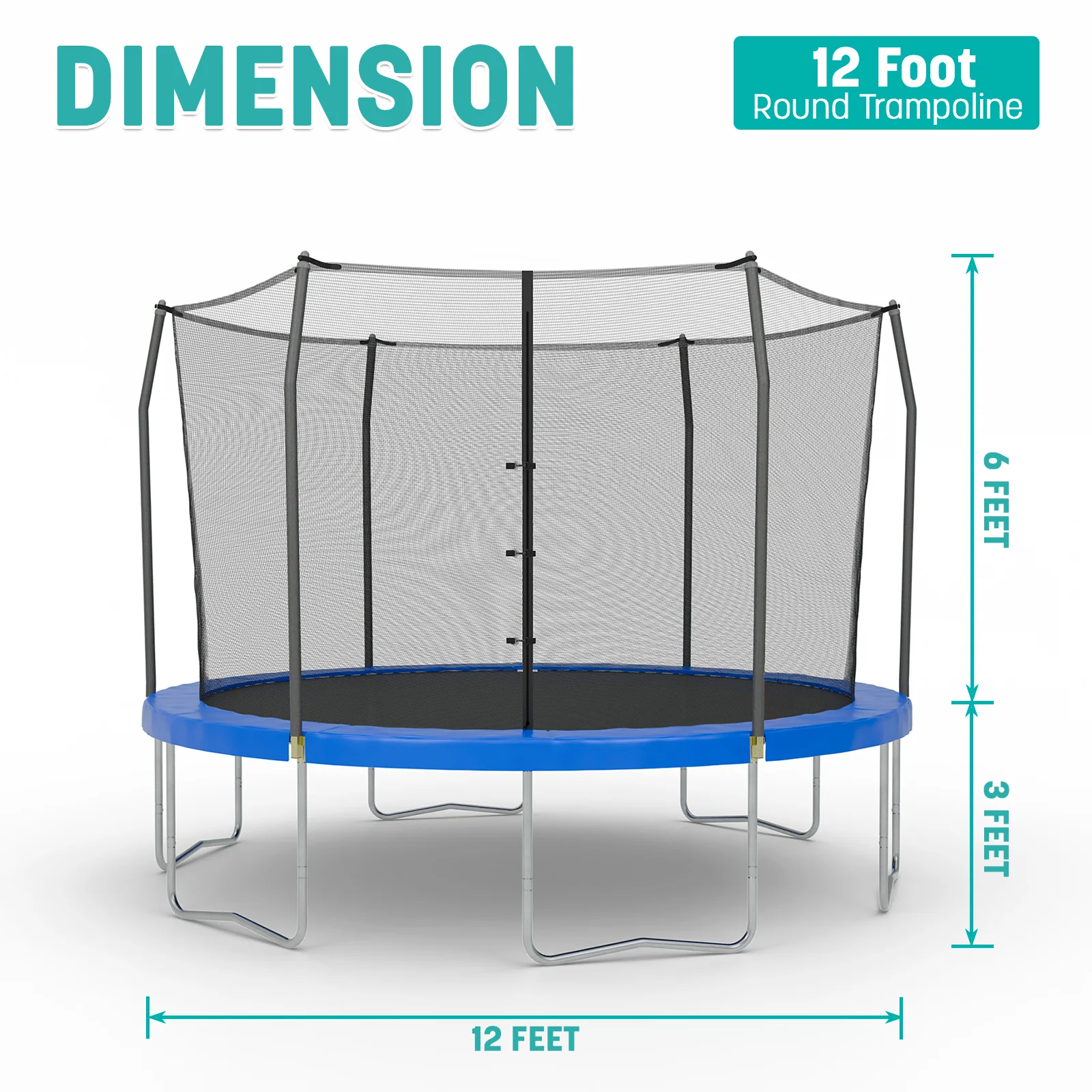 12' Round Outdoor Kids Trampoline with Safety Enclosure