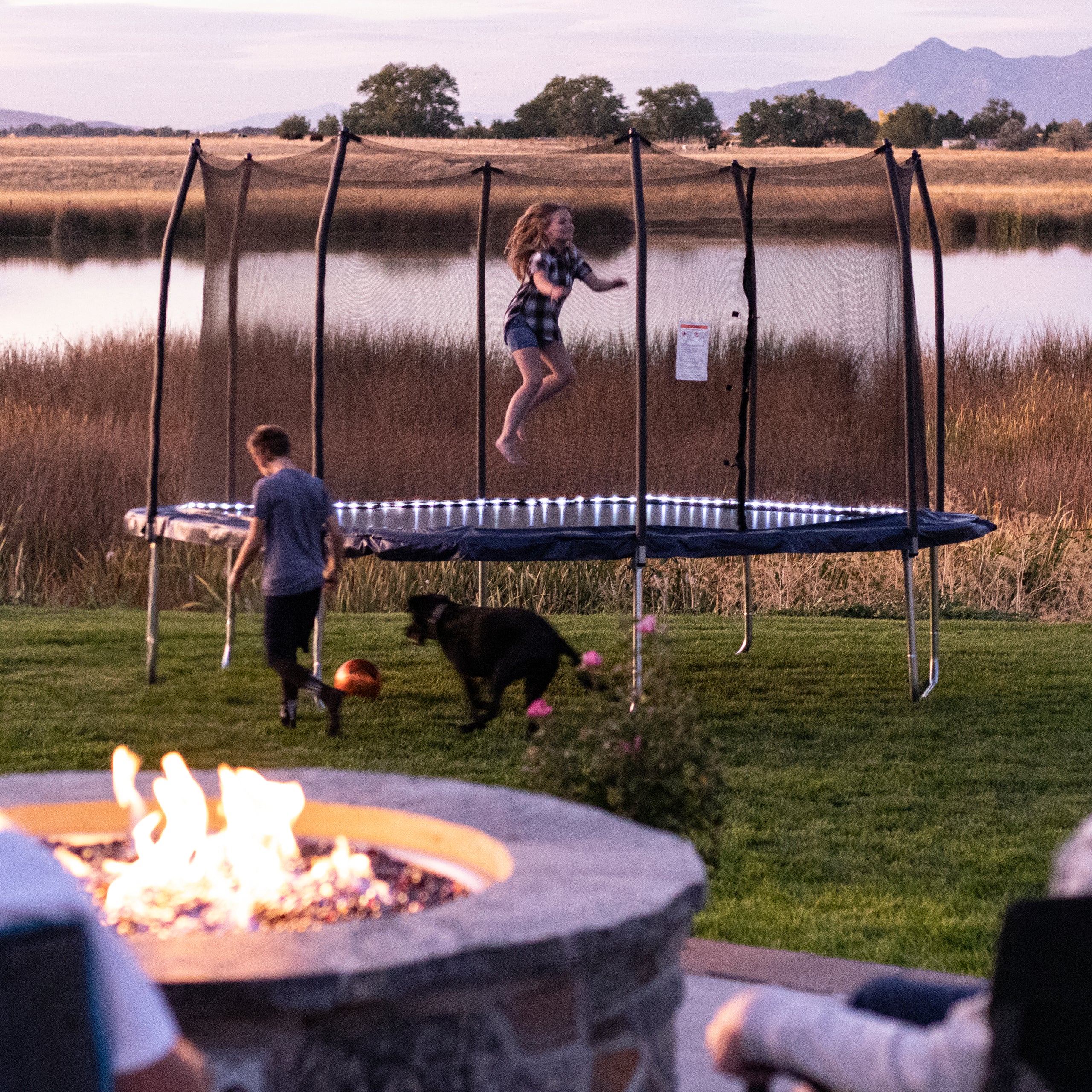 13' Square Trampoline with Lighted Spring Pad in Navy