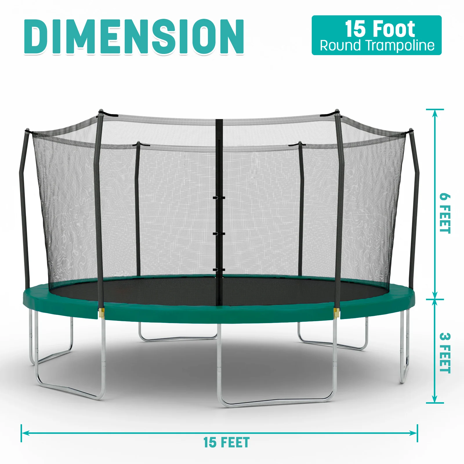 15' Round Trampoline for Kids with No-Gap Enclosure and Basketball Hoop