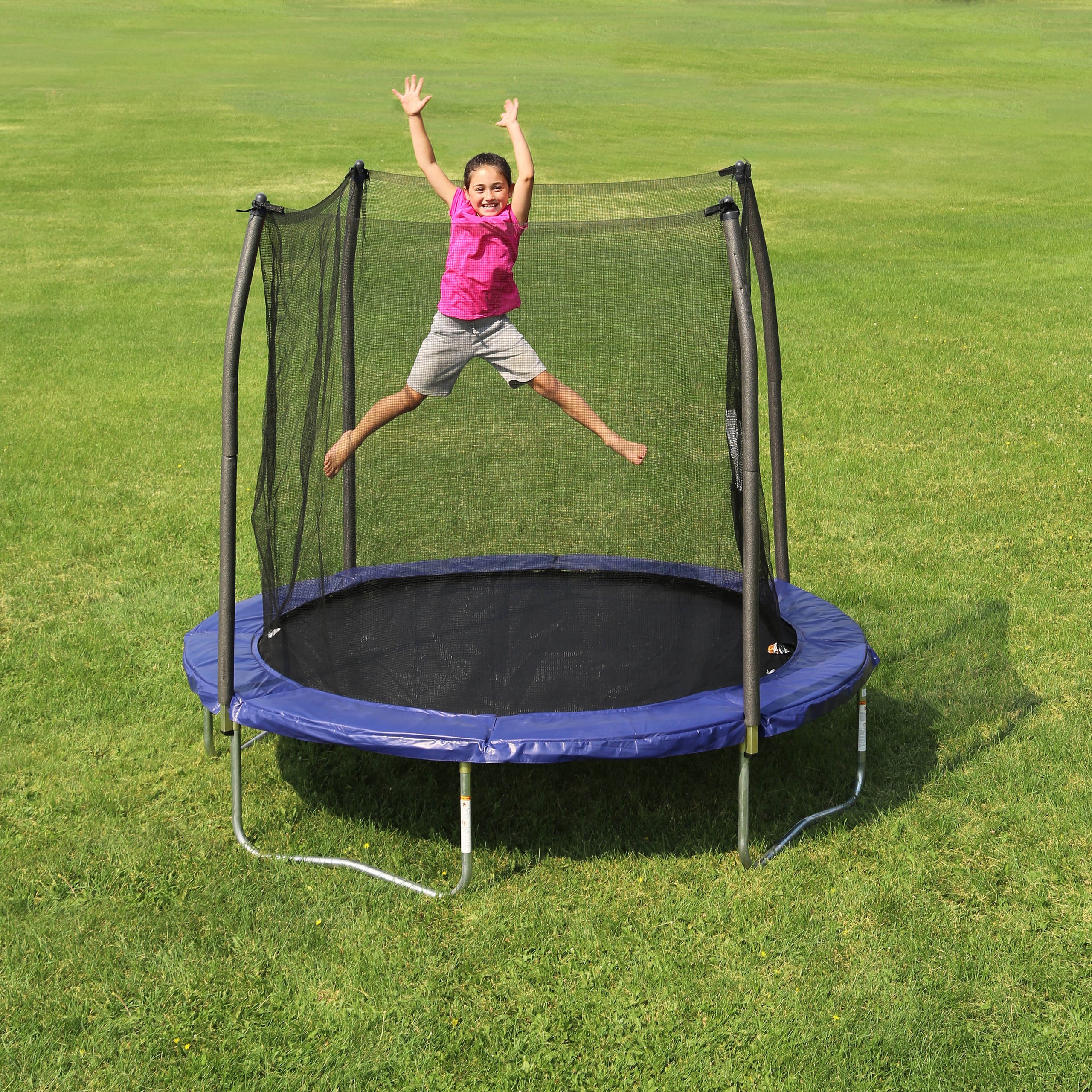 8' Round Trampoline in Blue for Safe Outdoor Jumping