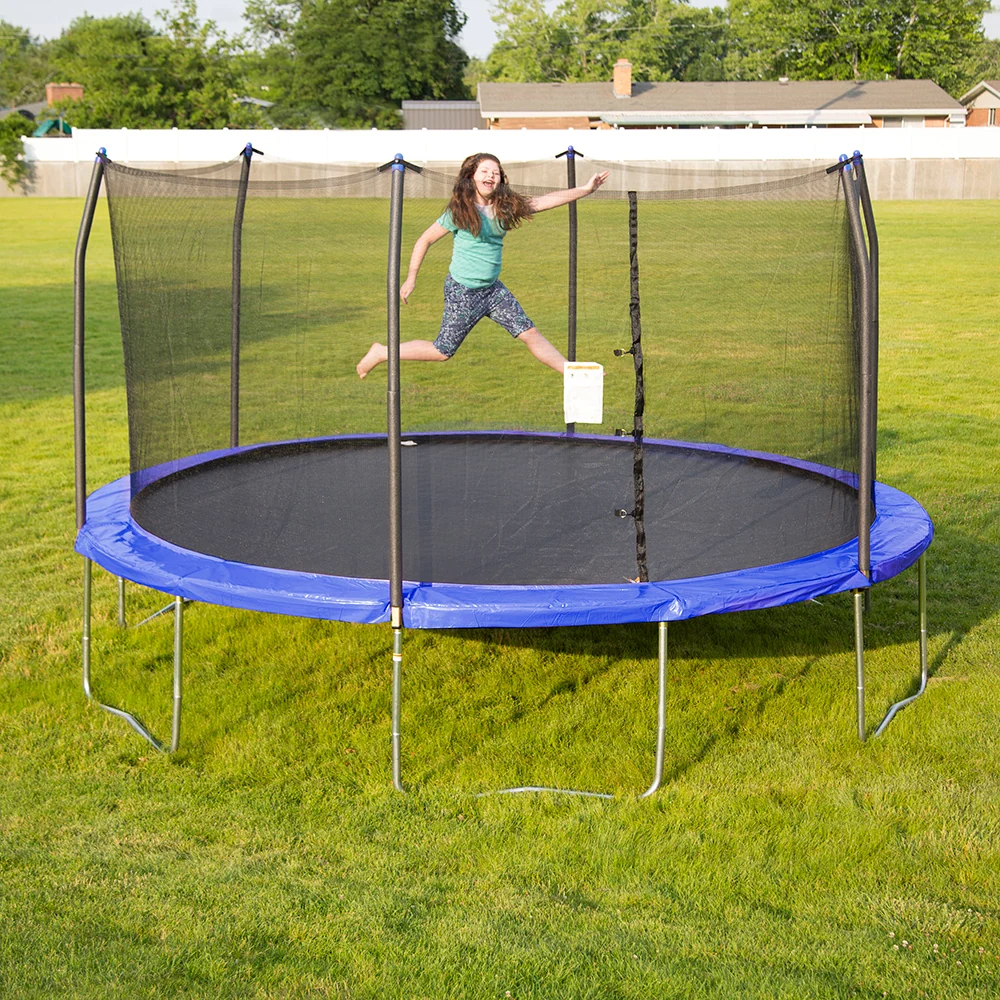 15' Round Trampoline for Kids with No-Gap Enclosure and Basketball Hoop