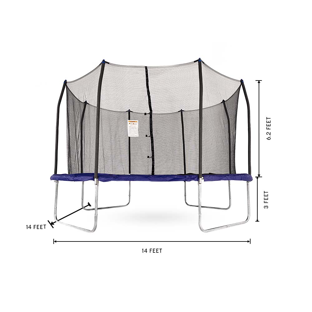 14' Square Trampoline in Blue with No-Gap Enclosure
