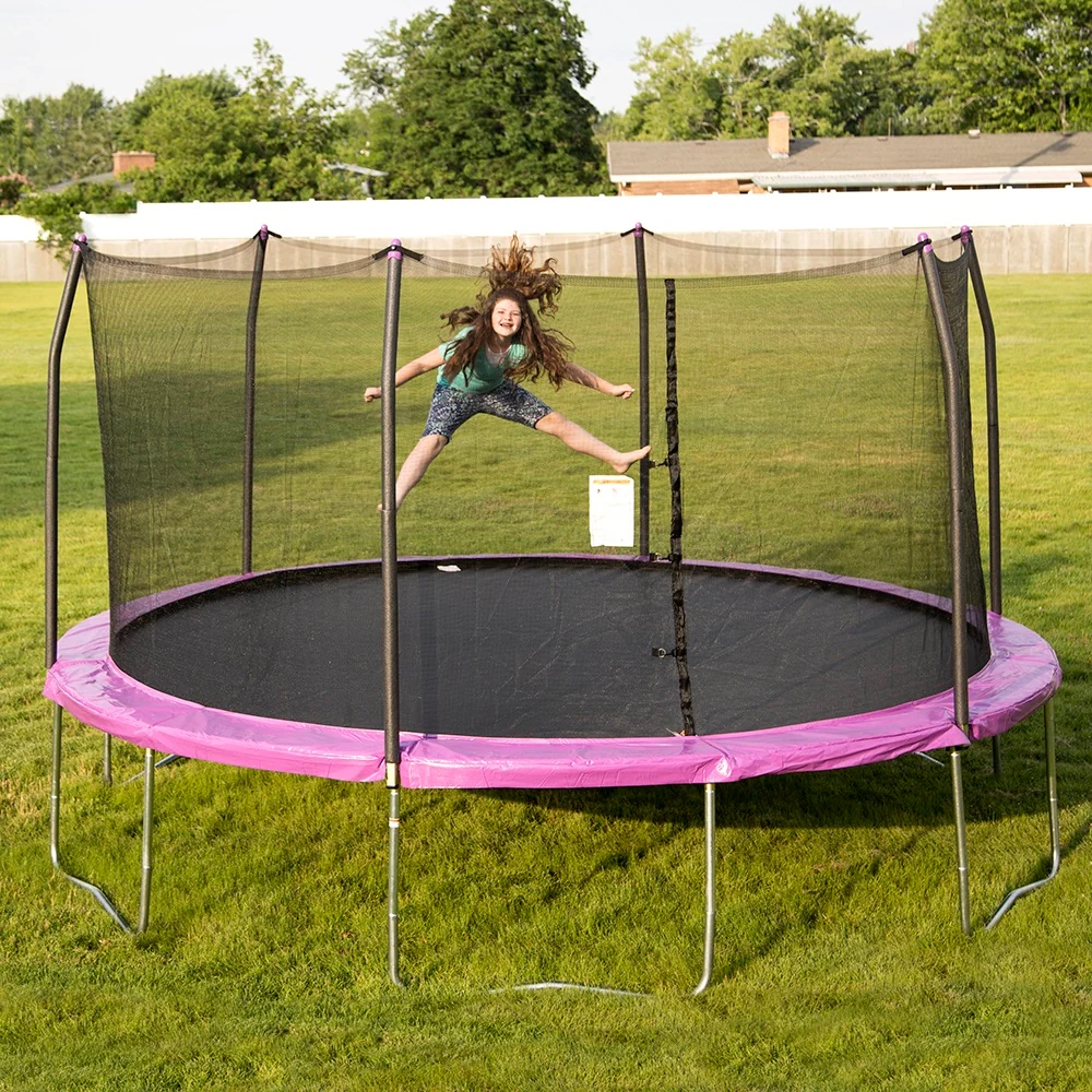 15' Round Trampoline for Kids with No-Gap Enclosure and Basketball Hoop